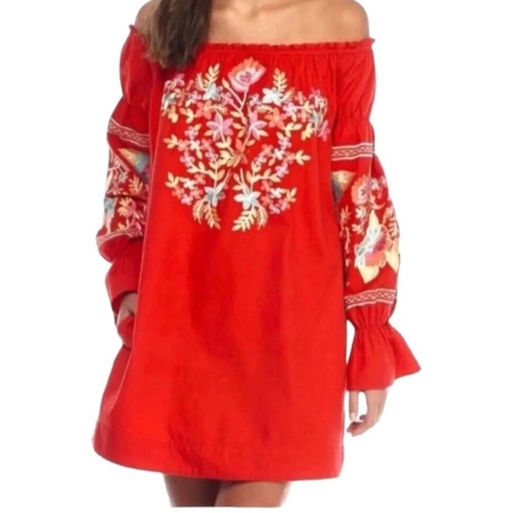Free People Red Embroidered Midi Dress - Picture 2 of 10